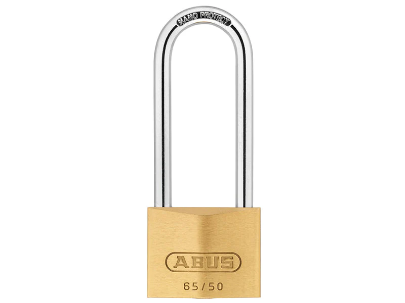 ABUS Mechanical  65/50mm Brass Padlock 80mm Long Shackle Carded - Image 2