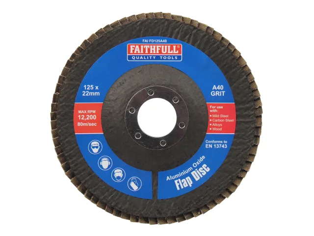 Faithfull Aluminium Oxide Flap Disc 125 x 22mm 40 Grit - Image 2