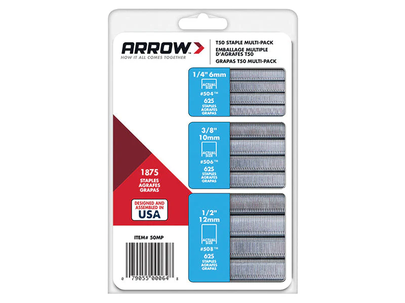 Arrow  T50 Staples Multi Pack 6mm  10mm & 12mm (Box 1875, 3 x 625) - Image 2