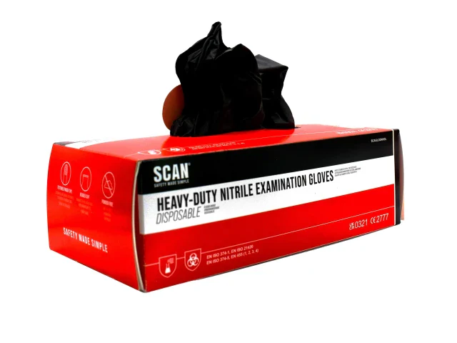 Scan Black Heavy-Duty Nitrile Disposable Gloves Large Size 8 (Box of 100) - Image 2