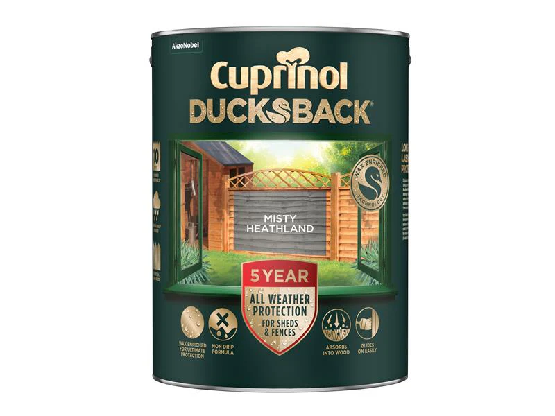 Cuprinol Ducksback 5 Year Waterproof for Sheds & Fences Misty Heathland 5 litre - Image 2