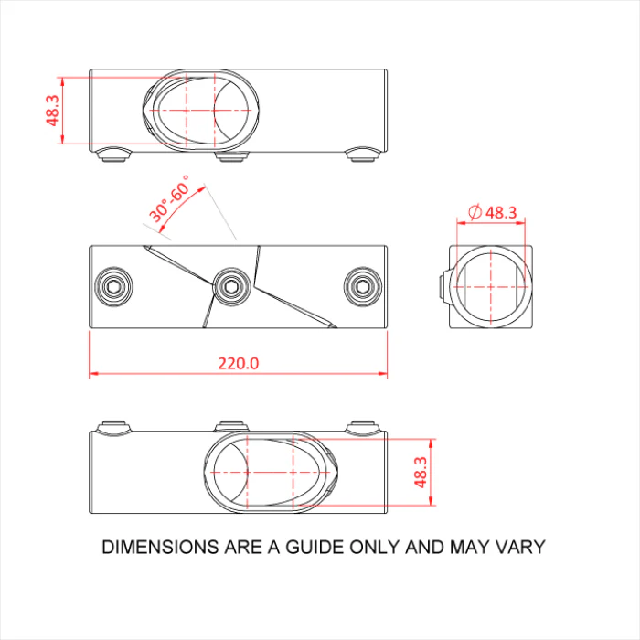 Doughty Pipeclamp Two Socket Cross Adjustable Centre 30-60° - Image 3