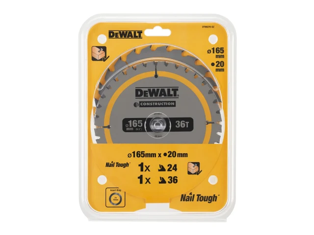 DEWALT DT90270 Construction Circular Saw Blade 2 Pack 165 x 20mm x 24T/36T - Image 2