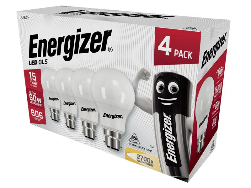 Energizer® LED BC (B22) Opal GLS Non-Dimmable Bulb, Warm White 806 lm 8.2W (Pack 4) - Image 2