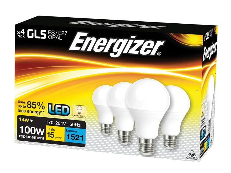 Energizer® LED ES (E27) Opal GLS Non-Dimmable Bulb, Warm White 1521 lm 13.2W (Pack 4) - Image 2