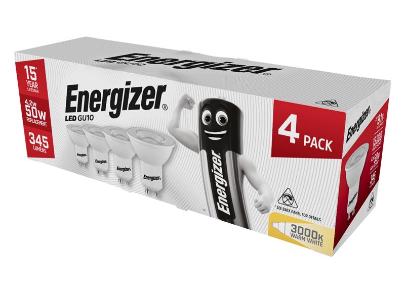 Energizer® LED GU10 50° Non-Dimmable Bulb, Warm White 345 lm 4.2W (Pack 4) - Image 2