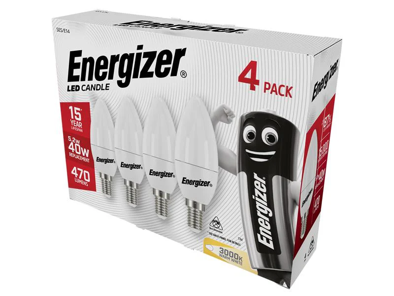 Energizer® LED SES (E14) Opal Candle Non-Dimmable Bulb, Warm White 470 lm 5.2W (Pack 4) - Image 2