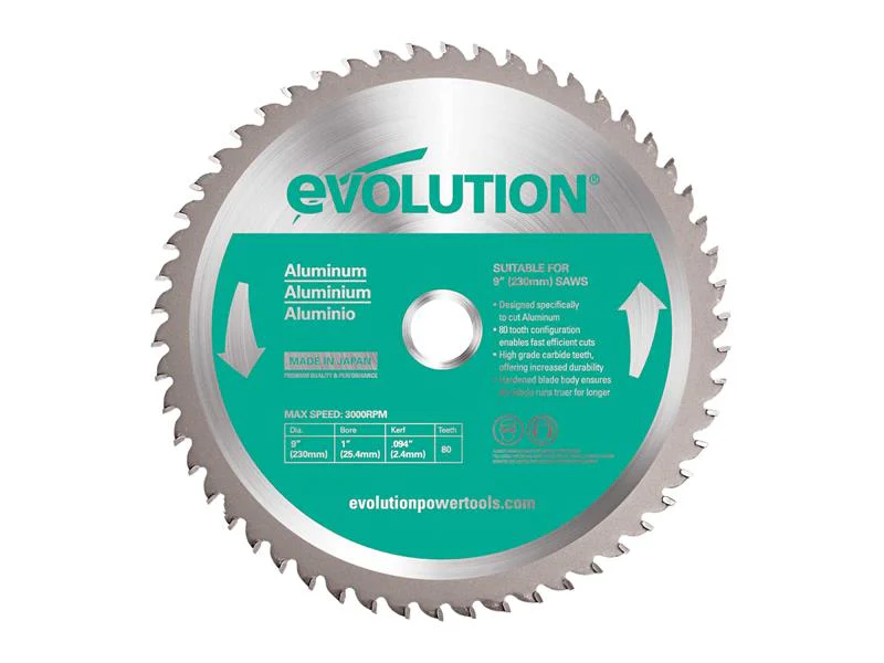 Evolution  Aluminium Cutting Mitre Saw Blade 230 x 25.4mm x 80T - Image 2