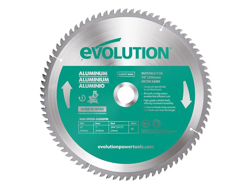 Evolution Aluminium Cutting Mitre Saw Blade 255 x 25.4mm x 80T - Image 2