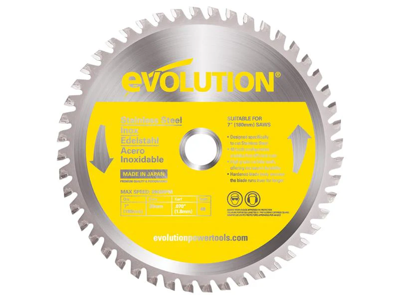 Evolution Stainless Steel Cutting Circular Saw Blade 180 x 20mm x 48T - Image 2