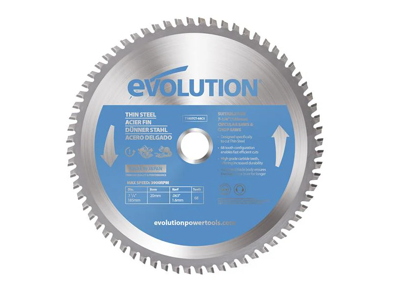 Evolution  Thin Steel Cutting Circular Saw Blade 185 x 20mm x 68T
