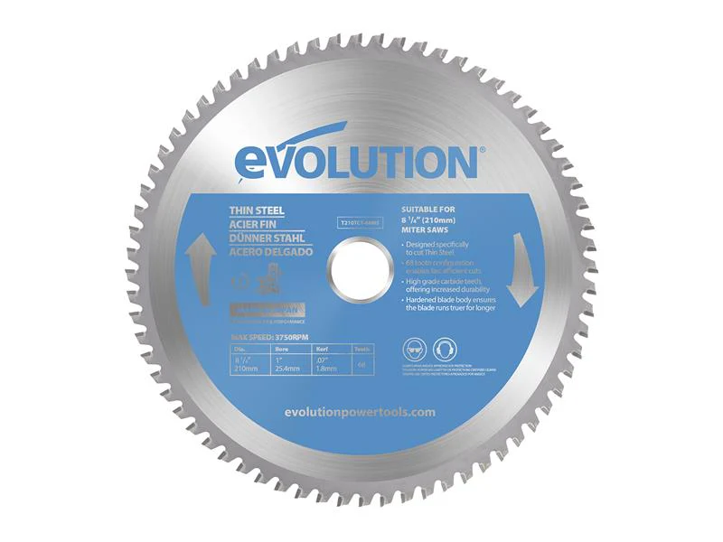 Evolution Thin Steel Cutting Mitre Saw Blade 210 x 25.4mm x 68T - Image 2
