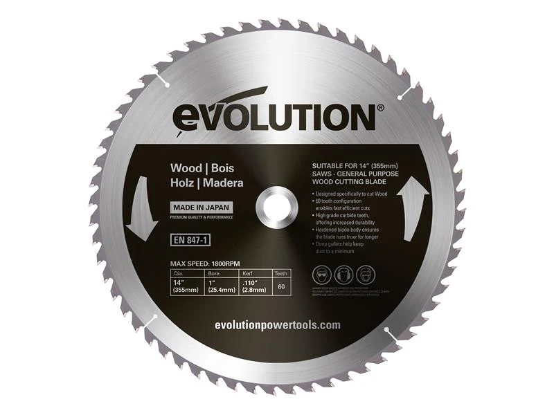 Evolution  Wood Cutting Circular Saw Blade 355 x 2.8 x 25.4mm x 60T