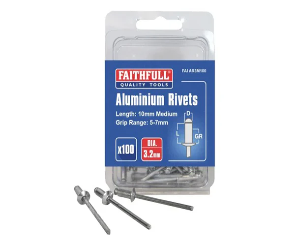 Faithfull Aluminium Rivets 3.2 x 10mm Medium Pre-Pack of 100