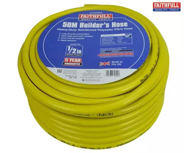 Faithfull Heavy-Duty Reinforced Builder's Hose 50m 12.5mm (1/2in) Diameter - Image 2