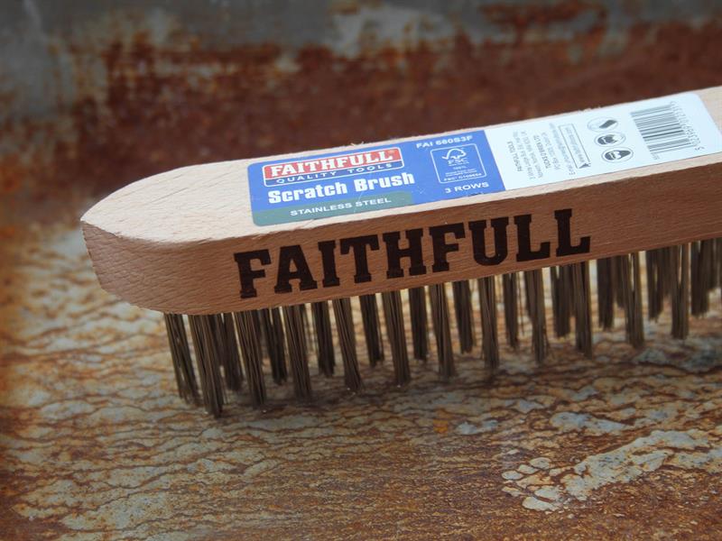 Faithfull Heavy-Duty Stainless Steel Scratch Brush, 3 Row - Image 3