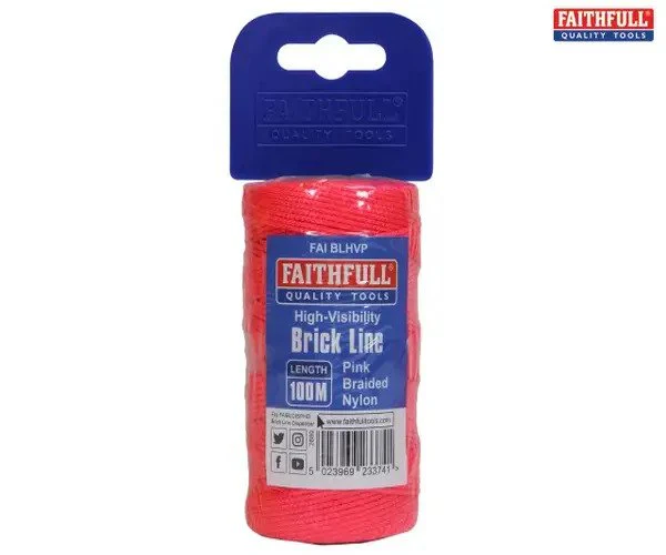 Faithfull Hi-Vis Nylon Brick Line 100m (330ft) Pink - Image 2