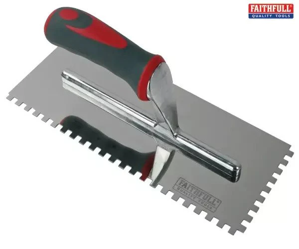 Faithfull Notched Trowel Serrated 6mm Stainless Steel Soft Grip Handle 11 x 4.1/2in - Image 2