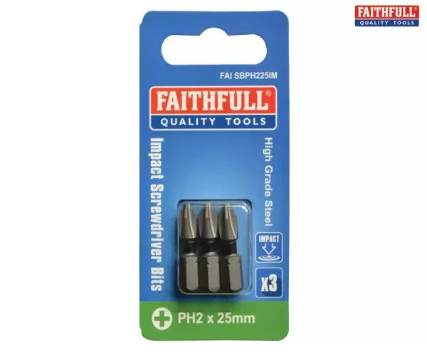 Faithfull Phillips Impact Screwdriver Bits PH2 x 25mm (Pack 3) - Image 2