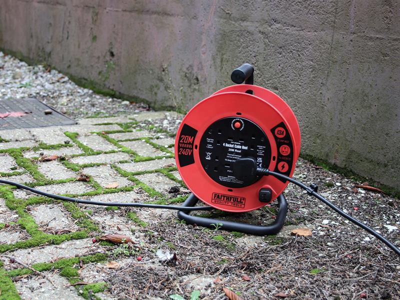Faithfull Power Plus Open Cable Reel 240V 20m 13A 4 Socket (1.25mm Cable)