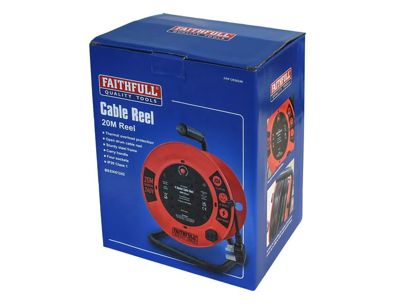 Faithfull Power Plus Open Cable Reel 240V 20m 13A 4 Socket (1.25mm Cable) - Image 2