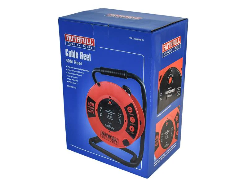 Faithfull Power Plus Open Cable Reel 240V 40m 13A 4 Socket (1.25mm Cable) - Image 2