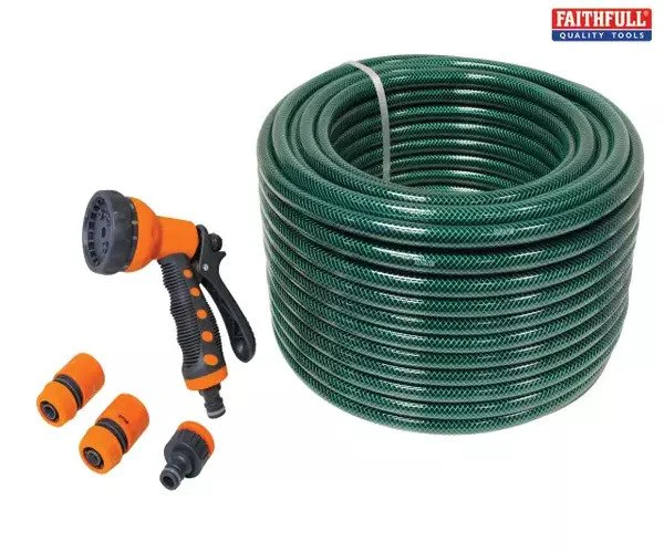 Faithfull PVC Garden Hose 50m with Fittings & Spray Gun