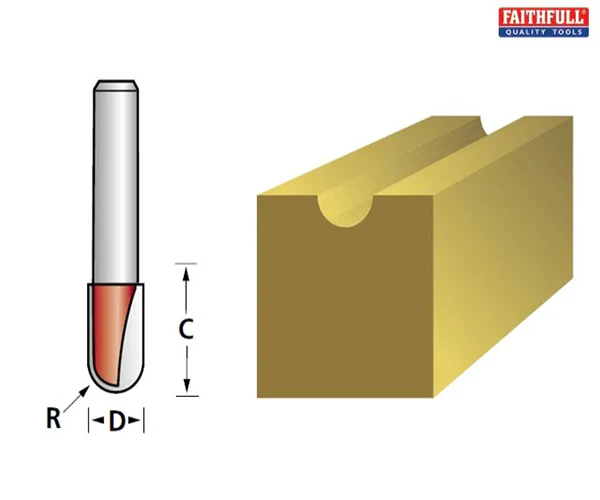 Faithfull Router Bit TCT Radius 3.0 x 15mm 1/4in Shank - Image 2