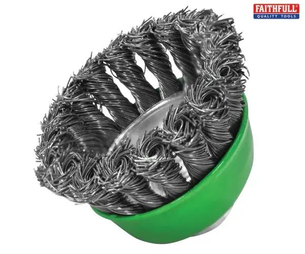Faithfull Wire Cup Brush Twist Knot 65mm M14x2, 0.50mm Stainless Steel Wire - Image 2