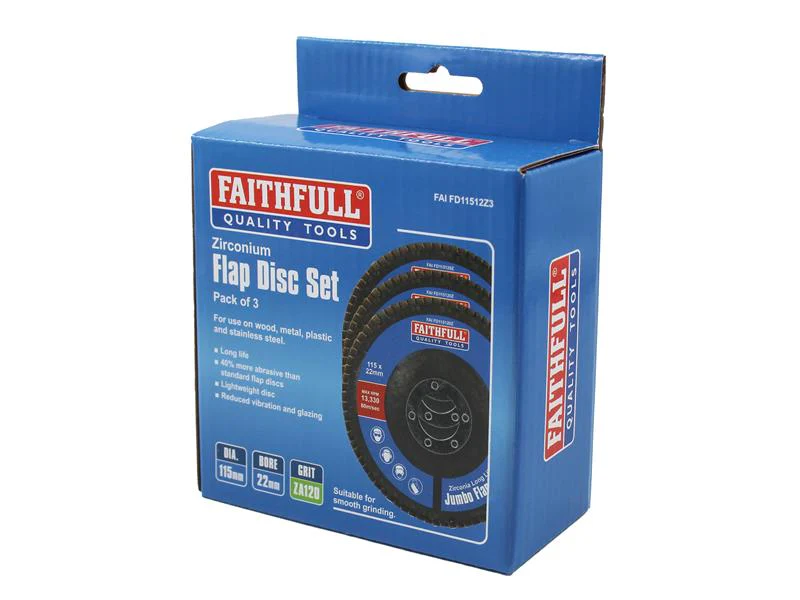 Faithfull Zirconia Abrasive Jumbo Flap Disc 115 x 22mm 120 Grit (3 Pack) - Image 2