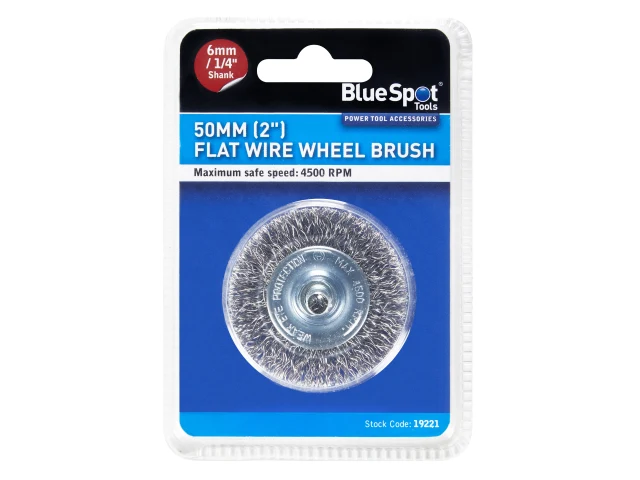 BlueSpot Tools Flat Steel Wire Wheel Brush 50mm x 6mm Arbor - Image 2