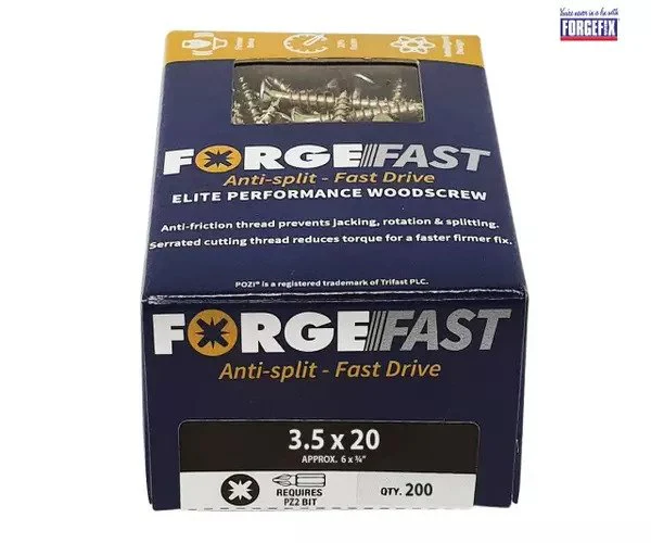 ForgeFix ForgeFast Pozi Compatible Elite Performance Wood Screw ZY 3.5 x 20mm Box 200 - Image 2
