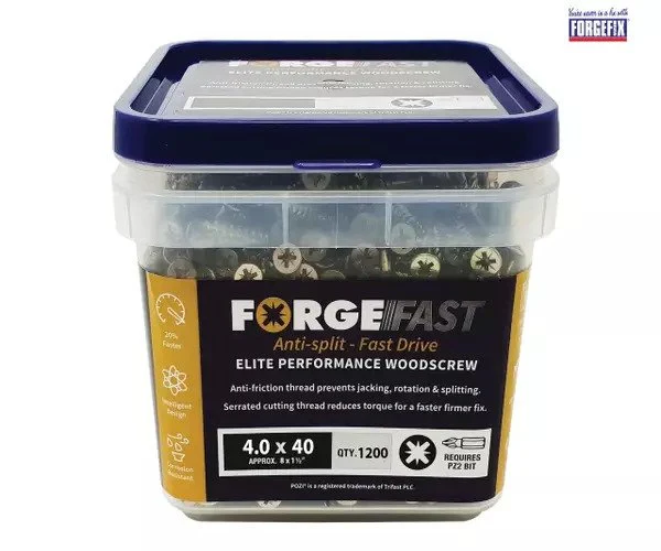 ForgeFix ForgeFast Pozi Compatible Elite Performance Wood Screw ZY 4.0 x 40mm Tub 1200 - Image 2
