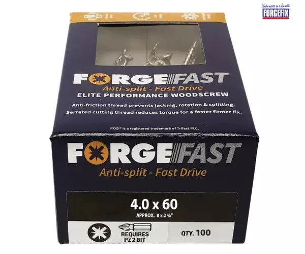 ForgeFix ForgeFast Pozi Compatible Elite Performance Wood Screw ZY 4.0 x 60mm Box 100 - Image 2