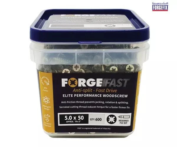ForgeFix ForgeFast Pozi Compatible Elite Performance Wood Screw ZY 5.0 x 50mm Tub 600