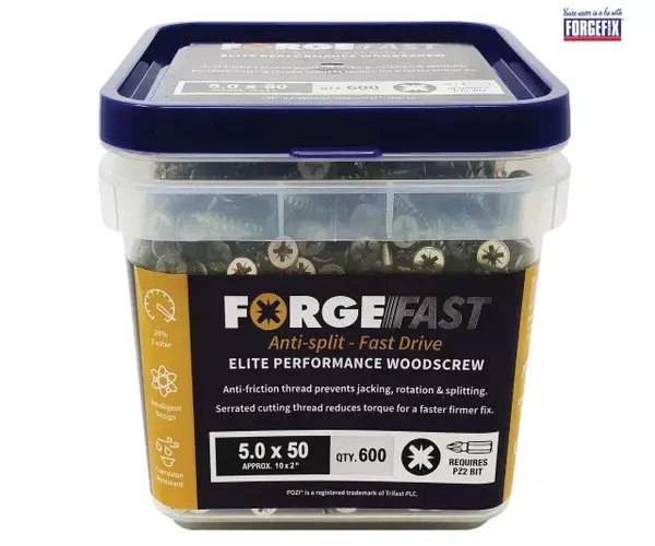 ForgeFix ForgeFast Pozi Compatible Elite Performance Wood Screw ZY 5.0 x 50mm Tub 600 - Image 2