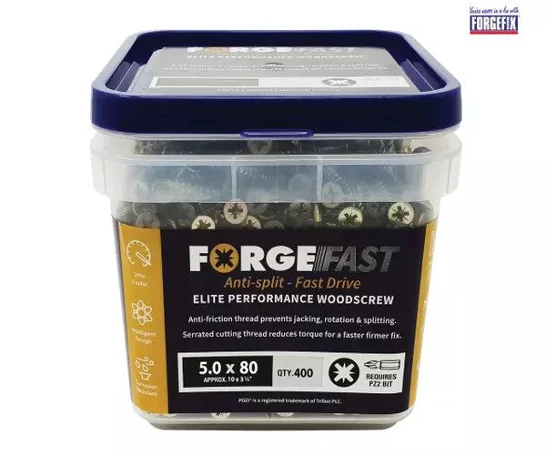 ForgeFix ForgeFast Pozi Compatible Elite Performance Wood Screw ZY 5.0 x 80mm Tub 400 - Image 2