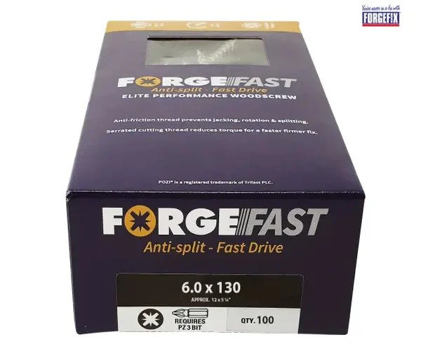 ForgeFix ForgeFast Pozi Compatible Elite Performance Wood Screw ZY 6.0 x 130mm Box 100 - Image 2