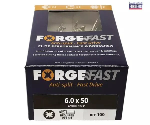 ForgeFix ForgeFast Pozi Compatible Elite Performance Wood Screw ZY 6.0 x 50mm Box 100 - Image 2