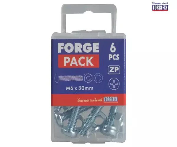 ForgeFix Machine Screw Pozi Compatible Pan Head ZP M6 x 30mm Forge Pack 6 - Image 2