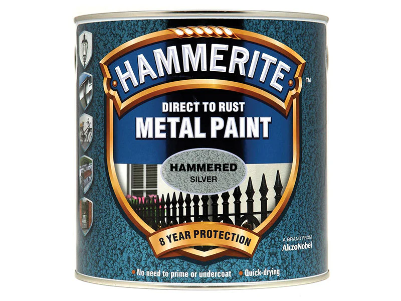 Hammerite  Direct to Rust Hammered Finish Metal Paint Silver 2.5 Litre