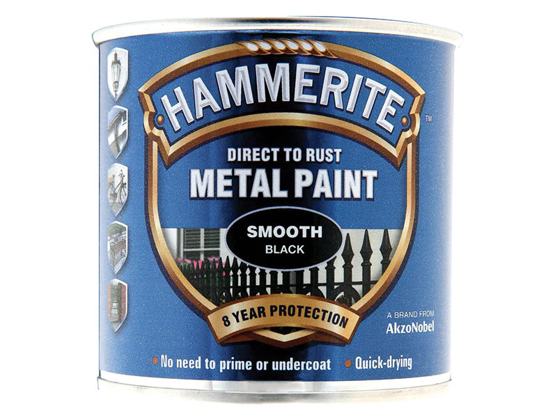 Hammerite  Direct to Rust Smooth Finish Metal Paint Black 250ml