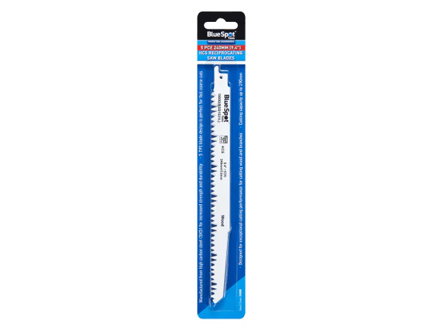 BlueSpot Tools HCS Reciprocating Saw Blade 240mm x 5 TPI Pack of 5 - Image 2