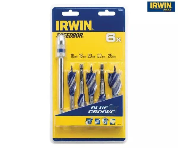 Irwin Blue Groove 6X Stubby Wood Bit Set, 5 Piece: 16-25mm + Extension - Image 2