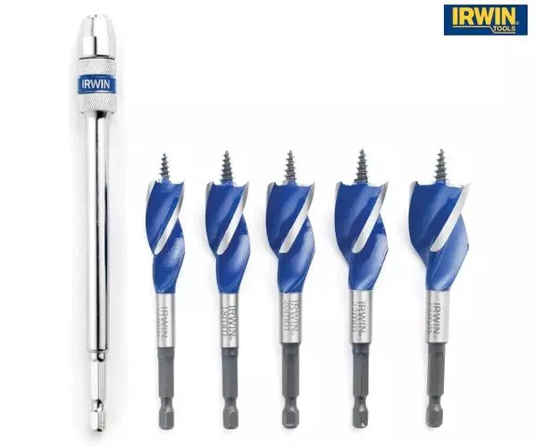 Irwin Blue Groove 6X Stubby Wood Bit Set, 5 Piece: 16-25mm + Extension - Image 3