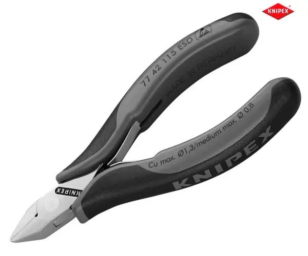 Knipex ESD Electronics Diagonal Cutters - Pointed Head Flush Cut Non Bevelled 115mm