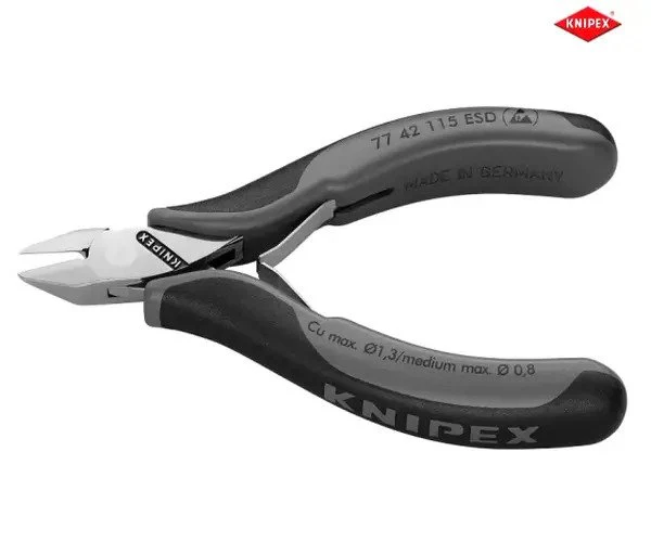 Knipex ESD Electronics Diagonal Cutters - Pointed Head Flush Cut Non Bevelled 115mm - Image 2