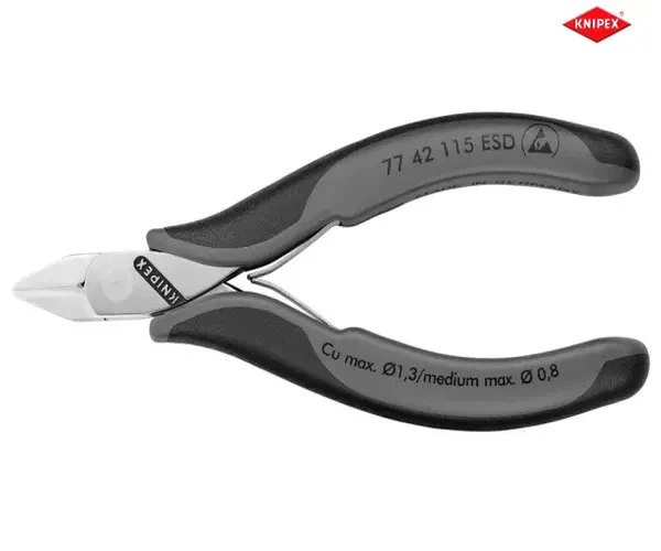 Knipex ESD Electronics Diagonal Cutters - Pointed Head Flush Cut Non Bevelled 115mm - Image 3