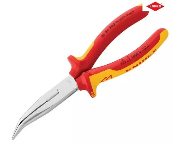 Knipex VDE Long Bent Snipe Nose Side Cutting Pliers 200mm
