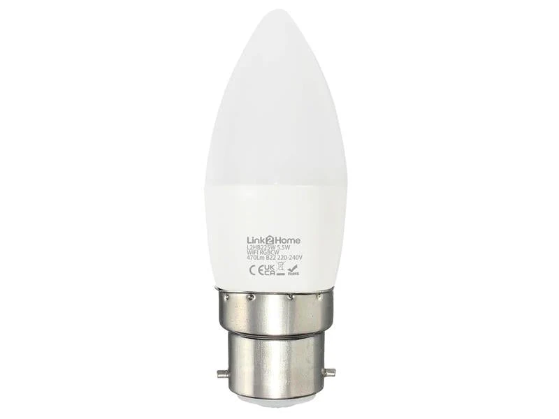 Link2Home Wi-Fi LED BC (B22) Opal Candle Dimmable Bulb, White + RGB 470 lm 5.5W